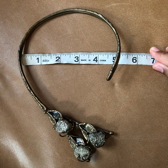 Brutalist pyrite and brass flower necklace vintage silver gold statement - Picture 8 of 13